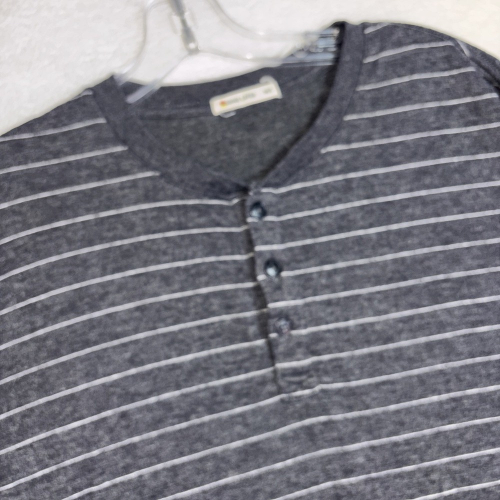 Marine Layer Women's Button Henley Long Sleeve Gray White Stripes Size M/L